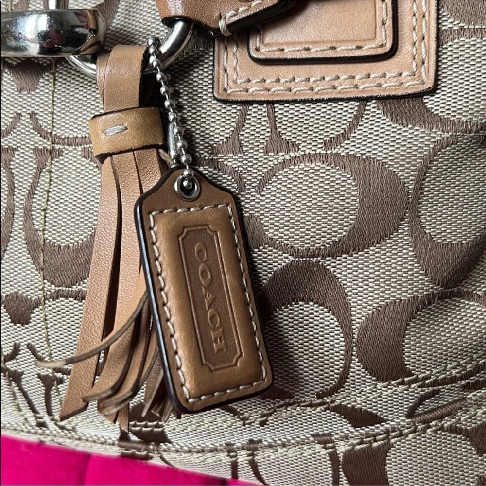 Coach Signature Canvas Shoulder Bag in Tan and Khaki - Picture 5 of 17